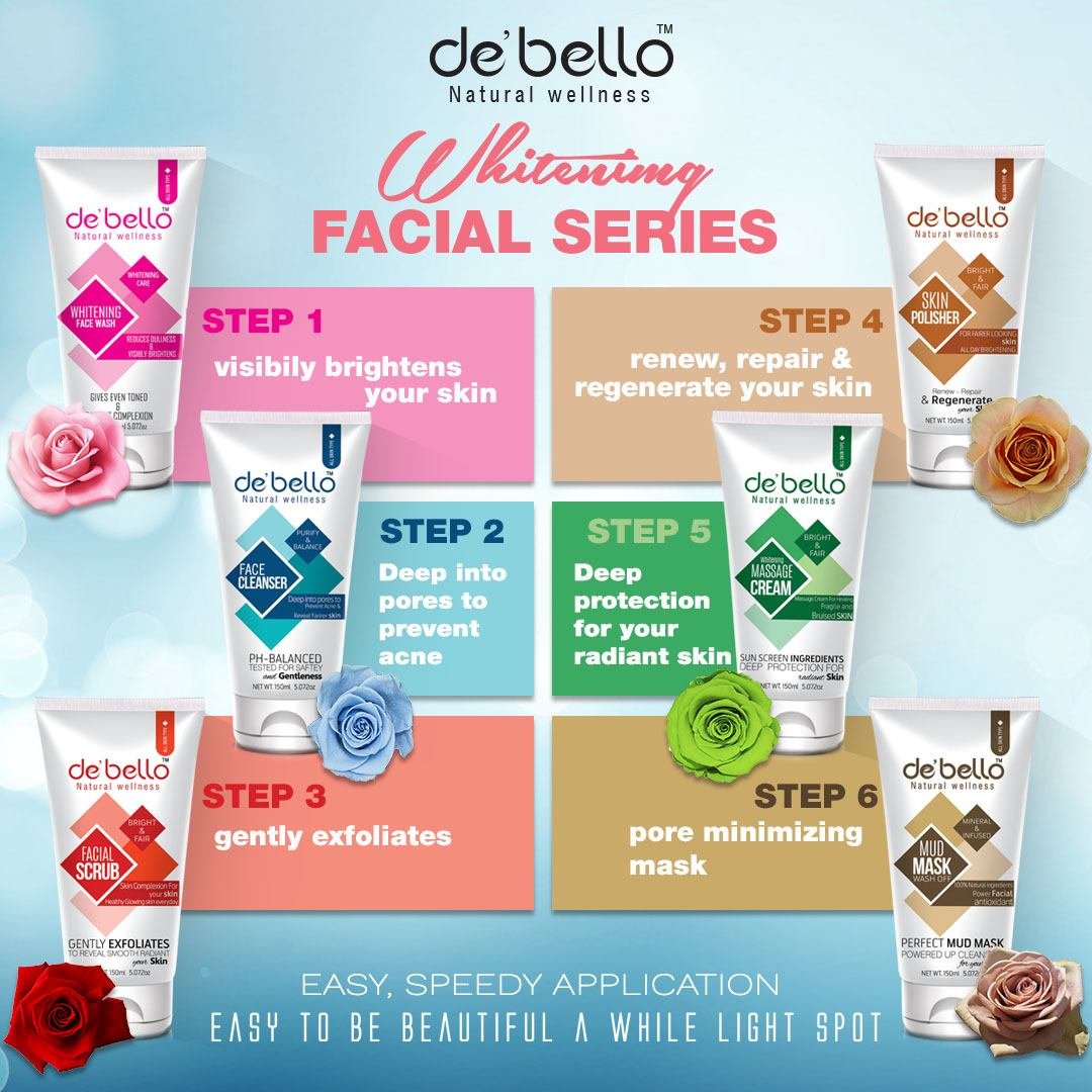 Debello Whitening Series Facial Kit (150ml) Pack of 6