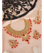 Ethnic Bridal Gold Plated Red Stone And Pearl Choker With Earring Maangtika Styylo Fashion 3590819