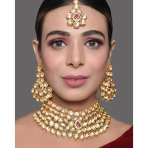 Handcrafted Maharani Kundan Necklace With Earrings & Mang Tika FEMIZEN 3815825