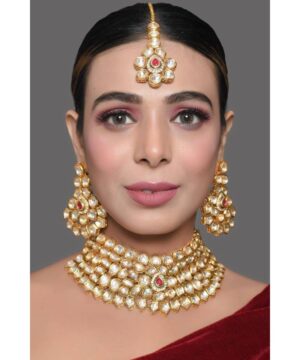 Handcrafted Maharani Kundan Necklace With Earrings & Mang Tika FEMIZEN 3815825