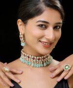 Red & Light Green Gold Finish Kundan Necklace Set Adityam Jewels 4178714