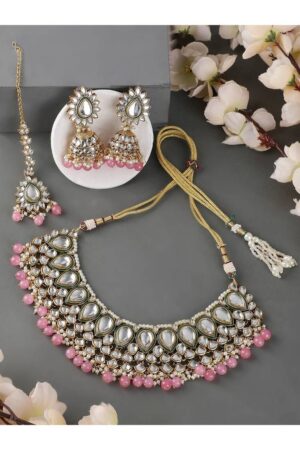 Traditional Pastal Pink Kundan Stone Brass Choker Set Styylo Fashion 3967745