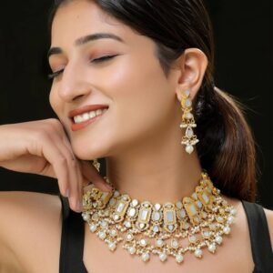 White Gold Finish Necklace Set Adityam Jewels 4178647