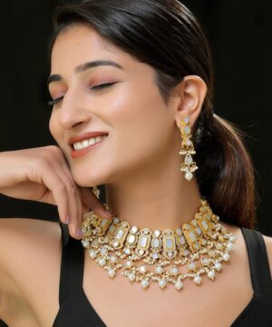 White Gold Finish Necklace Set Adityam Jewels 4178647