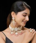 White & Pink Gold Finish Kundan Necklace Set Adityam Jewels 4178709