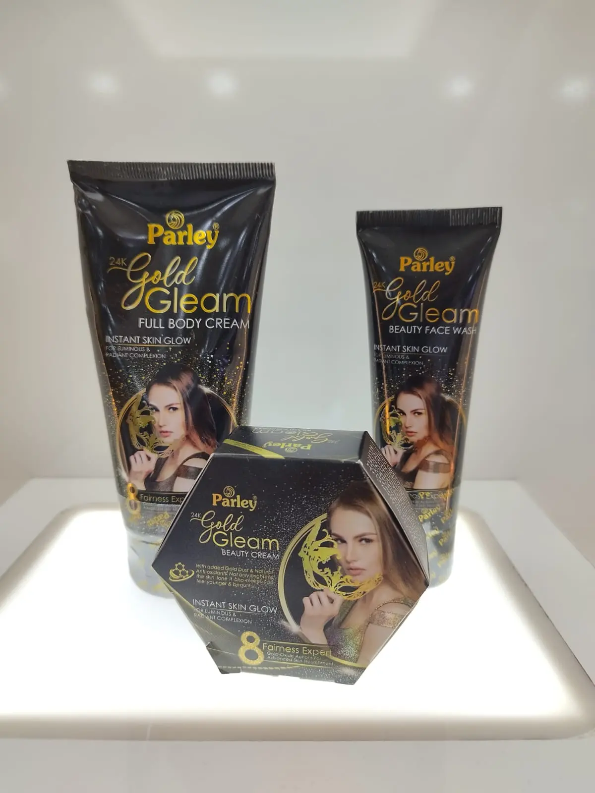 Parley 24K Gold Gleam 3-Piece Skincare Set (Body Cream, Face Wash & Beauty Cream) 1 Parley 24K Gold Gleam Deal (Full Body Cream + Beauty Face Wash + Beauty Cream)