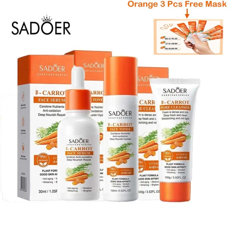 SADOER Pack of 03 Carrot Vitamin A+B1+Anti-oxidation Anti-Aging Moisture Glowing Brighten Skin Care Series