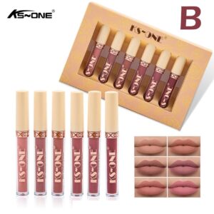 KS-ONE 6Pcs Nude Makeup Lipstick Liquid Velvet Matte Gloss Lip Red Lipstick Nude Women Long Lasting Waterproof