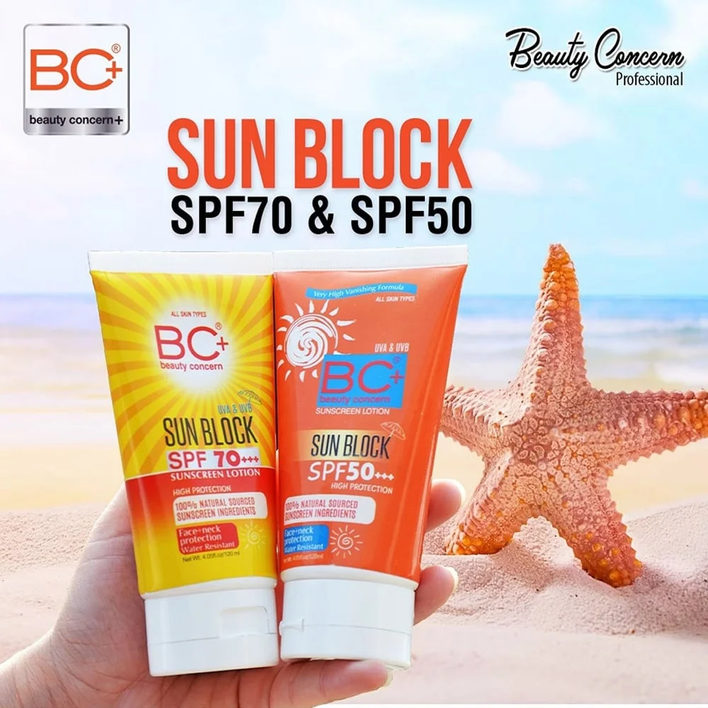 BC+ Beauty Concern Sunblock SPF70 & SPF50 (120ml) Pack of 2 1 BC+ Beauty Concern Sunblock SPF70 & SPF50 (120ml) Pack of 2